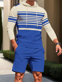 Men's striped hoodie and drawstring shorts set