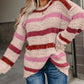 Multicolor Stripes Print Popcorn Drop Shoulder Pullover Sweater