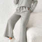 Black Textured Loose Slouchy Long Sleeve Top and Pants Set