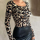 Leopard Scoop Neck Long Sleeve T-Shirt