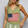 POL V-Neck Ribbed Tank with American Flag Patch and Star Back Patch