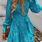 Devine Ruffled Printed Surplice Long Sleeve Mini Dress