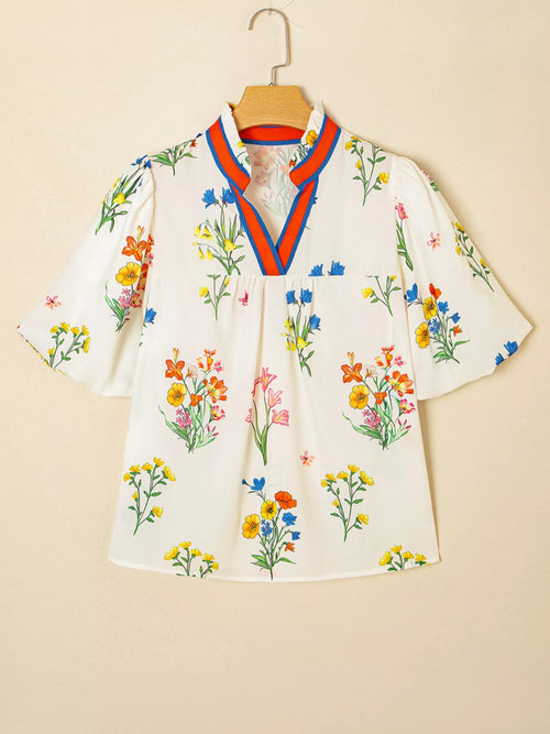 Floral Print Puff Sleeve Blouse