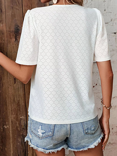 Eyelet Lace Detail Short Sleeve Blouse
