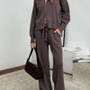 Zip Up Cardigan and Drawstring Wide Leg Pants Knit Set