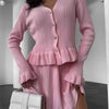 Ruffle Trim Knit Cardigan & Skirt Set