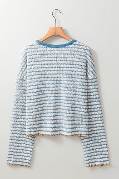 Striped Textured Knit Button Detail Top