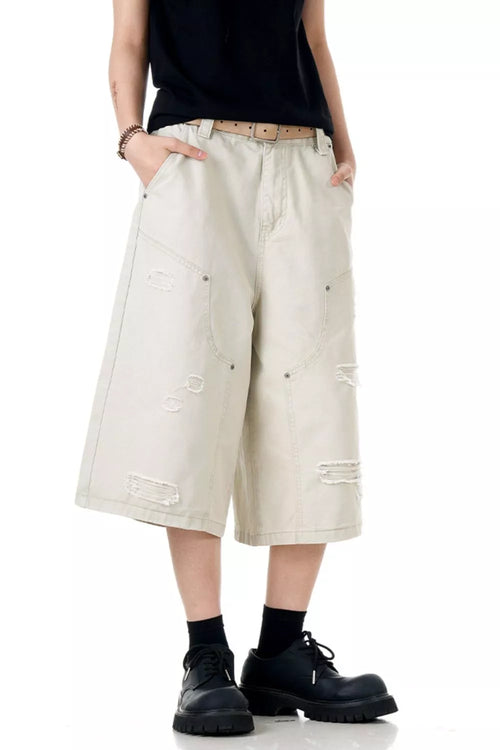 Men's Distressed Wide Leg Shorts