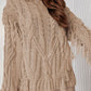 Cable Knit Fringe Round Neck Long Sleeve Sweater