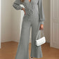 V-Neck Long Sleeve Wide Leg Jumpsuit