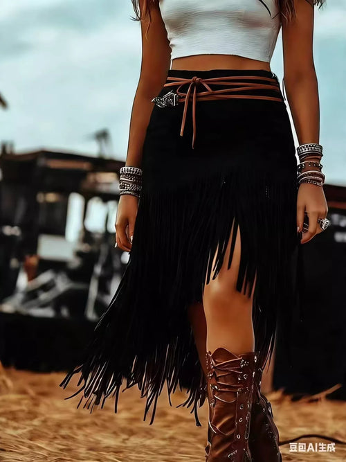 Asymmetrical Fringe Skirt