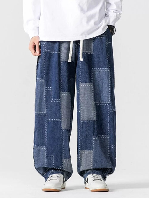 Men's Plus Size Patchwork Wide Leg Jeans
