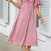 Smocked Tie Front Flutter Sleeve Midi Dress