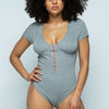 Short Sleeve Hook And Eye Ribbed Knit