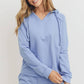 French Terry Hood With V-neck Long Sleeve Top