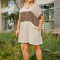 Linen Blend Short Folded Sleeve Animal Print Colorblocked V-neck Dress With Pockets