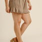 Linen Blend Elastic Waist Ruffle Hem Shorts With Pockets