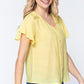 Short Ruffle Slv V-neck Woven Top