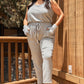 Plus Heather-grey Round Neck Sleeveless Tie Waist Jumpsuit