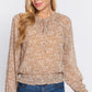 Long Slv Smocked Print Woven Top