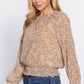 Long Slv Smocked Print Woven Top