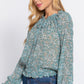 Long Slv Smocked Print Woven Top