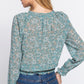 Long Slv Smocked Print Woven Top