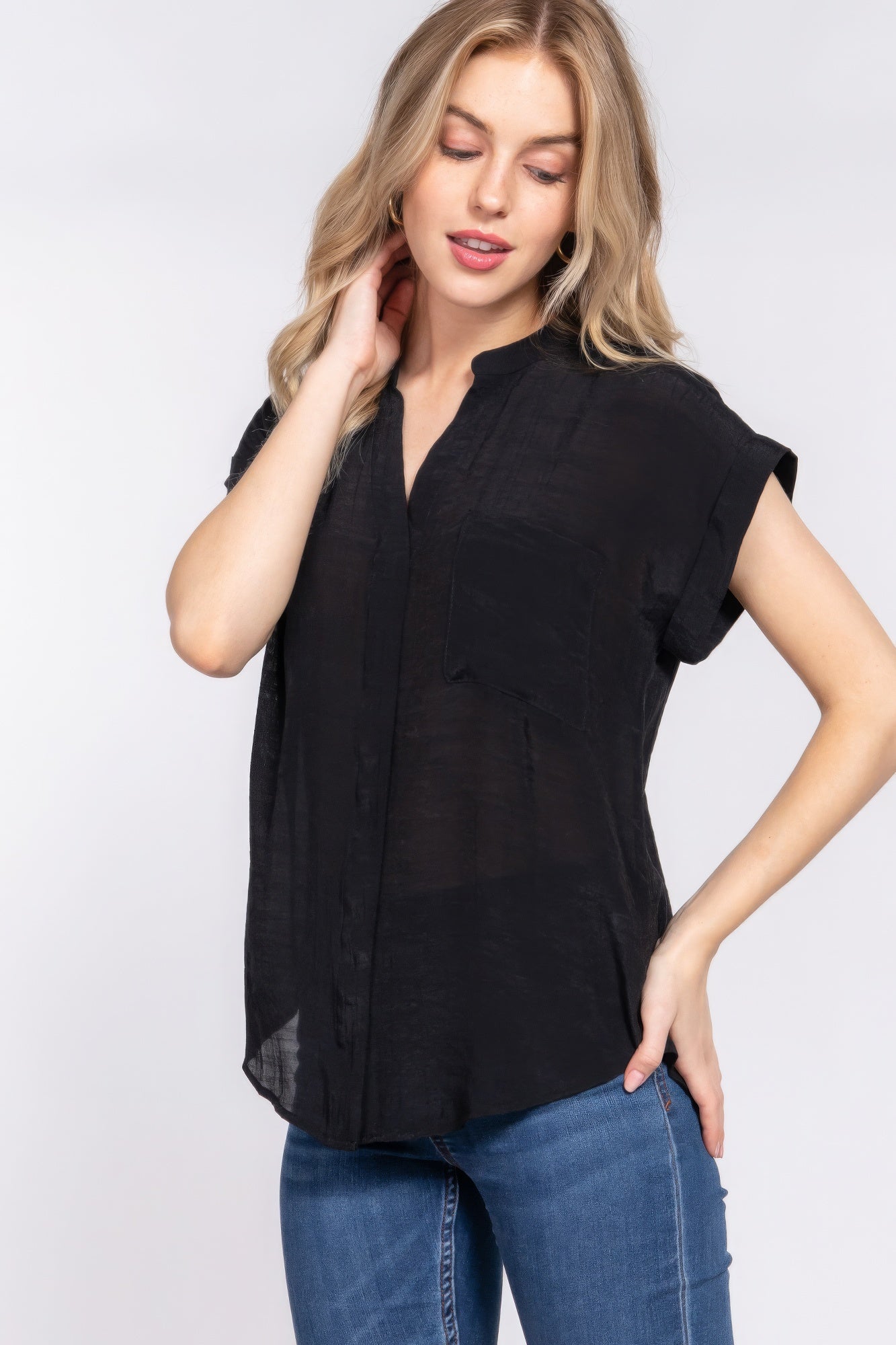 Dolman Slv Button Down Woven Top