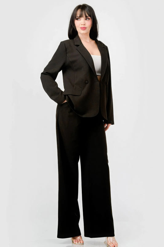 Luxe Stretch Woven Loose Fit Blazer And Wide Legs Pants Semi Formal Set