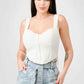 Crinkle Stretch Knit Sweetheart Hooked Bustier Cropped Top