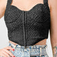 Crinkle Stretch Knit Sweetheart Hooked Bustier Cropped Top