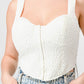 Crinkle Stretch Knit Sweetheart Hooked Bustier Cropped Top