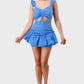 Sweetheart With Drawstring Bow Cutout Ruffled Flutter Sleeves Mini Dress