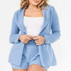 Plus Solid Blazer 2 Piece Belted Short Set