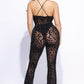 Leopard Mesh Flared Jumpsuit With Ruffled Neck Detail