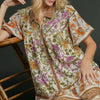 Floral Border Print Collared Dress With Short Puff Sleeves