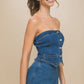 Denim Strapless Button-up Crop Top