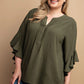 Ruffled Bell Sleeve And Front Pleated Detail Top