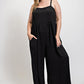 Texture Woven Sleeveless Jumpsuit With Side Button