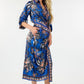 Wrap Front 3/4 Sleeve Printed Dress