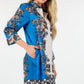 Multi Colored Collar Neck 3/4 Sleeve Dress