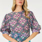 Puff Sleeve Multi-Print Top