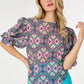 Puff Sleeve Multi-Print Top