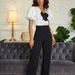 Bow N Pearl Detailed Blk N Wht Fashion Jumpsuit