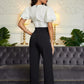 Bow N Pearl Detailed Blk N Wht Fashion Jumpsuit