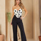 White Polka Dot Print Top With Flower Jumpsuit