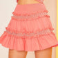 Waist Smocking Ruffle And Shirring Mini Skirt