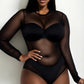 Plus Size Sexy Sheer Mesh Long Sleeve Bodysuit