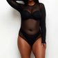 Plus Size Sexy Sheer Mesh Long Sleeve Bodysuit