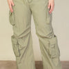 Plus Size Flap Pockets Drawstring Ruched Parachute Pants